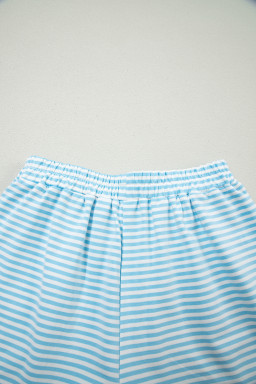 Sky Blue Stripe Oversize Mock Neck Sweatshirt and Shorts Set
