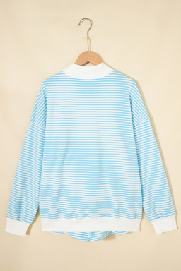 Sky Blue Stripe Oversize Mock Neck Sweatshirt and Shorts Set