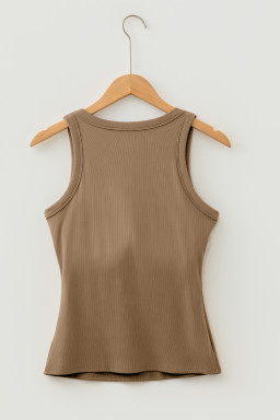 Dark Khaki Slim Ribbed Padded Tank Top