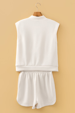 Oatmeal Quarter Zip Sleeveless Top Drawstring Shorts Casual 2pcs Outfit
