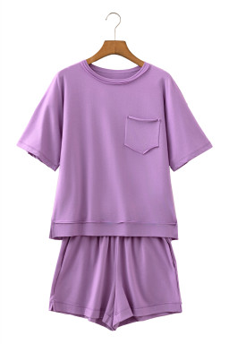 Orchid Bouquet Raw Edge Patch Pocket Oversized Top and Shorts Set