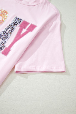Pink PRAY Sequin Leopard Multiple Patched Graphic Tee