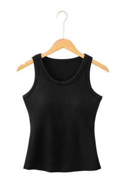 Black Slim Ribbed Padded Tank Top