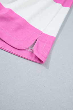 Rose Stripe Colorblock Trim Polo Tee Drawstring Mini Skort 2pcs Set