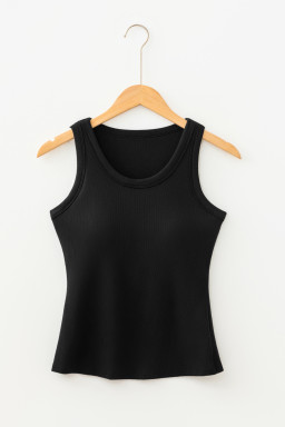 Black Slim Ribbed Padded Tank Top