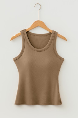 Dark Khaki Slim Ribbed Padded Tank Top