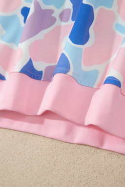Pink Camouflage Print Contrast Trim Athletic Skort Set