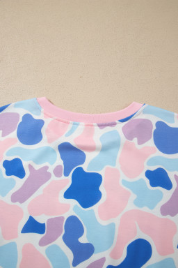 Pink Camouflage Print Contrast Trim Athletic Skort Set