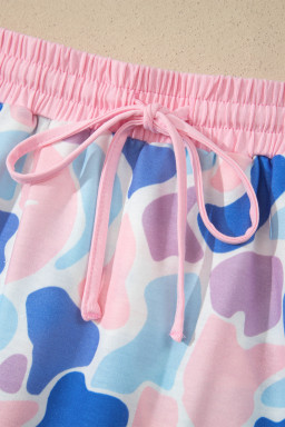 Pink Camouflage Print Contrast Trim Athletic Skort Set