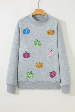 Gray Sequin Pumpkin Patch Mock Neck Baggy Sweatshirt