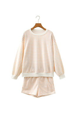 Yellow Plaid Baggy Pullover Drawstring Casual Shorts 2pcs Outfit