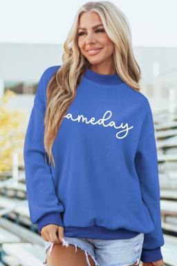 Dark Blue Reversible Gameday Football Graphic Oversized Sweatshirt
