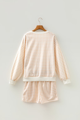 Yellow Plaid Baggy Pullover Drawstring Casual Shorts 2pcs Outfit