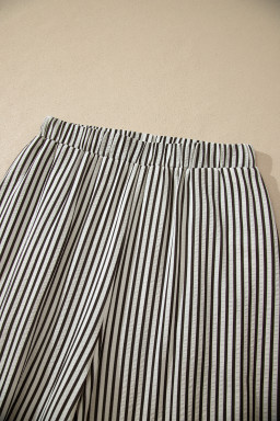 Black Stripe Elastic Waist Ultra Wide Leg Pants