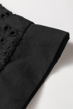 Black Solid Color Eyelet Embroidered T Shirt Mini Dress