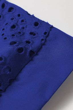 Dark Blue Solid Color Eyelet Embroidered T Shirt Mini Dress