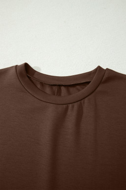Red Sandalwood Solid Color Long T Shirt Dress with Slits