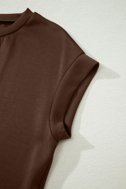 Red Sandalwood Solid Color Long T Shirt Dress with Slits