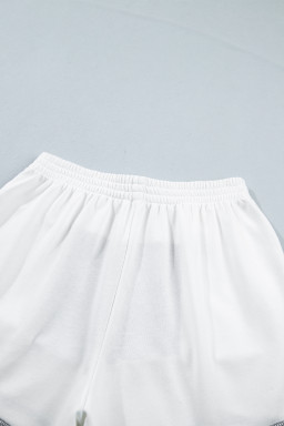Prussian Blue Exposed Seam Detail Half Sleeve Top Elastic Waist Shorts 2pcs Set
