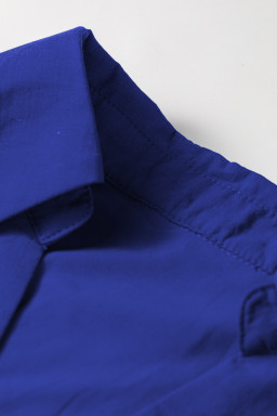 Dark Blue Solid Color Eyelet Embroidered T Shirt Mini Dress