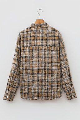 Brown Retro Plaid Long Sleeve Button Down Shirt