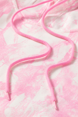 Pink Abstract Print Loose Hoodie Slim Shorts 2pcs Set