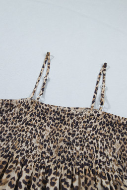 Multicolour Leopard Spaghetti Straps Shirred Ruffle Tank Top