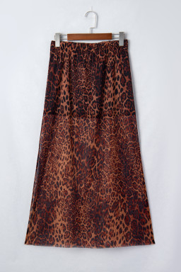 Brown Leopard Sheer Maxi Skirt