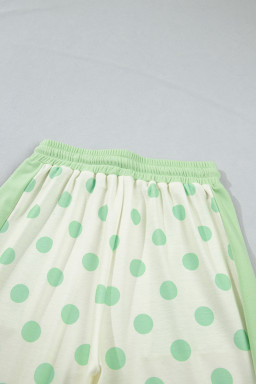 Green Color Block Patchwork Polka Dot Wide Leg Pant Set