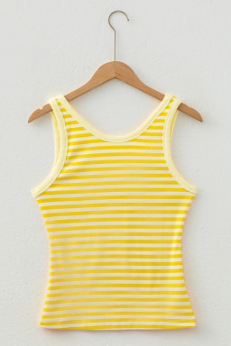 Yellow Stripe Ribbed Knit Slim Tank Top
