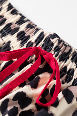 Red Contrast Detail Tie Waist Leopard Print Casual Pants
