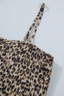 Multicolour Leopard Spaghetti Straps Shirred Ruffle Tank Top