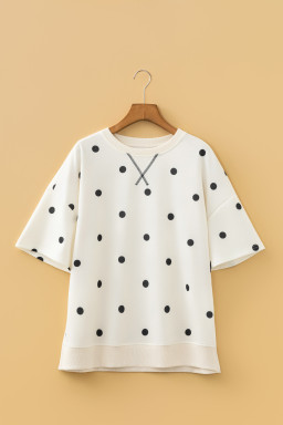 Beige Polka Dot Print Crossed Seam Detail Oversize Tee
