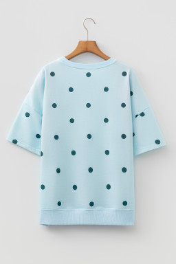 Sky Blue Polka Dot Print Crossed Seam Detail Oversize Tee