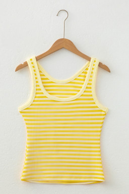 Yellow Stripe Ribbed Knit Slim Tank Top