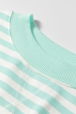 Green Stripe Ribbed Color Block Trim Half Sleeve Top Mini Skort 2pcs Outfit