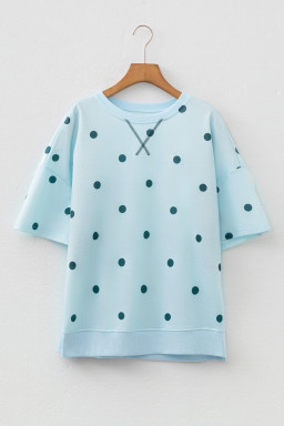 Sky Blue Polka Dot Print Crossed Seam Detail Oversize Tee