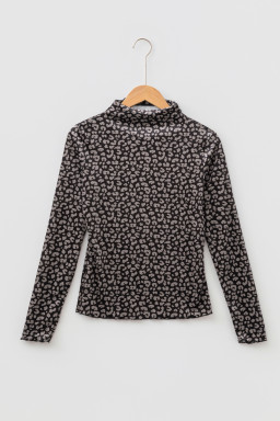 Brown Leopard Print Long Sleeve Sheath Pullover Western Style Top