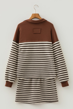 Brown Stripe Two Piece Dresses