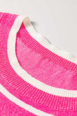 Rose Stripe Double Ruffle Short Sleeve Lightweight Knit Sweater