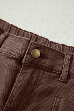 Coffee Solid Color Square Patch Pocket Ankle-length Barrel Jeans
