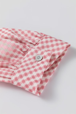 Pink Plaid Half Sleeve Ruffle Hem Button Down Shirt