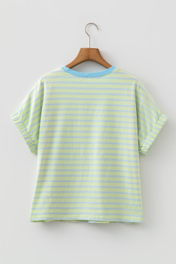 Green Stripe Striped Round Neck Short Sleeve Casual Shift T-Shirt