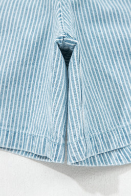 Sky Blue Stripe Plus Size Contrast Drawstring Elastic Waist Denim Shorts