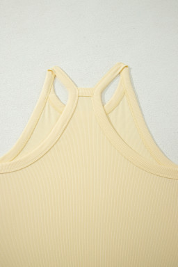 Yellow Cream Slim Ribbed Tank Top and Sweatpants Set