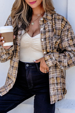 Brown Retro Plaid Long Sleeve Button Down Shirt
