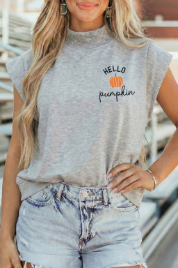 Light Grey Graphic Tank Tops