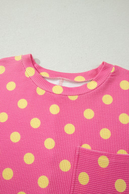 Pink Twisted Rib Polka Dot Print Plus Size T Shirt