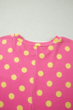 Pink Twisted Rib Polka Dot Print Plus Size T Shirt