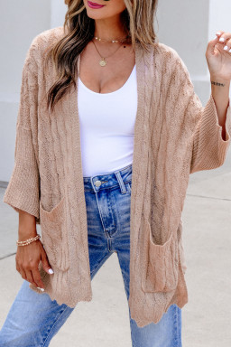 Old Rose Drop Shoulder Crochet Knit Open Front Cardigan